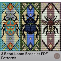 three bead loom bracelet patterns with the text, 3 bead loom bracelet pattern