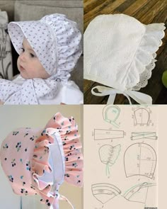 four different pictures of hats and clothing for babies to wear on their own headbands