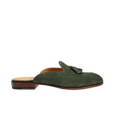 WOMEN MULES IN GREEN VOGUE SUEDE Green Closed Toe Formal Loafers, Green Synthetic Casual Mules, Classic Green Loafers With Rubber Sole, Luxury Green Leather Mules, Chic Green Synthetic Mules, Green Slip-on Formal Loafers, Green Slip-on Closed Toe Loafers, Women Shoes Collection, Elegant Green Slip-on Mules