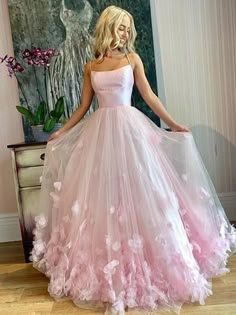 Tulle Applique, 15 Birthday, Prom Dress Inspo, Prom Dresses Elegant, Tulle Evening Dress, Prom Dress Ideas, Prom Inspo, Pink Prom Dress, Evening Dress Floor Length