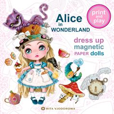 the cover of alice in wonderland dress up magnetic paper dolls by brita victoriana