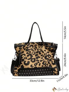 BirdinBag - Chic Studded Leopard Print Handbag with Top Handle Rectangular Leopard Print Bags For Daily Use, Leopard Print Crossbody Travel Bag, Large Capacity Leopard Print Bag For Shopping, Top Handle Bags In Leopard Print, Leopard Print Large Capacity Rectangular Bag, Leopard Print Large Capacity Satchel Bag, Large Capacity Leopard Print Tote Shoulder Bag, Trendy Leopard Print Bag With Detachable Strap, Large Capacity Leopard Print Shoulder Bag For Travel