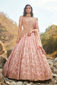 Dolly J-Narah Pink Lehenga Set-INDIASPOPUP.COM Unique Lehenga, Dolly J, Pink Bridal Lehenga, Orang India, Lehenga Pink, Raw Silk Lehenga, Choli Blouse, Best Designer Dresses, Zardozi Embroidery