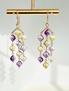 Exquisite Dangle Earrings and Necklace set, Unique design, One of A Kind Gift for Her. This is earrings only. Necklace is another listing.  * High quality diamond Amethyst, Citrine and Lemon Quartz * 14k Gold Filled Wire Briolette Gemstone Chandelier Earrings As Gift, Faceted Yellow Jewelry For Wedding, Fusion Style Dangling Beads Chandelier Earrings For Gift, Gold Multi-stone Chandelier Earrings As Gift, Gold Multi-stone Chandelier Earrings For Gift, Briolette Dangling Beads Earrings Gift, Gift Briolette Earrings With Dangling Beads, Handmade Briolette Earrings For Anniversary, Fusion Style Dangle Chandelier Earrings As Gift