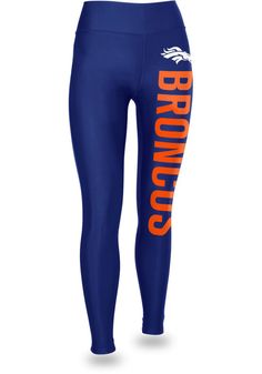 Denver Broncos Zubaz Womens Blue Vertical Graphic Pants Blue Sporty Activewear With Letter Print, Blue Activewear With Letter Print For Sports, Blue Letter Print Activewear For Sports, Sporty Pants With Logo Print For Sports, Collegiate Blue Sports Bottoms, Blue Stretch Activewear With Letter Print, Sporty Bottoms For Cheerleading, Fitted Bottoms For Sports Season, Fitted Bottoms For Sports Events