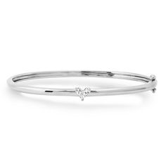 hover Classic White Gold Bangle With Single Diamond, Classic Diamond Heart Bracelet, Classic Round Diamond Heart Bracelet, Fine Jewelry Round Heart Bracelet For Anniversary, Fine Jewelry Heart Bracelet With Diamond Accents, Classic Heart Cut Diamond Bracelet As Gift, Fine Jewelry Heart Bracelet For Anniversary, Classic Heart Cut Diamond Bracelet Gift, Classic Diamond Heart Bracelet In White Gold