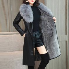 Women Plus Velvet Faux Leather Jacket Fashion Big Fur Collar Pu Leather Long Coat Female Thick For 2021 Autumn Winter New sold by Haki Store on Storenvy Woman Jacket Fashion, Fur Coat Outfit Casual, Women Fur Coat, Gothic Mode, Leather Jacket For Women, Autumn Jacket Women, Winter Leather Jackets, Long Leather Coat, Sweat Joggers