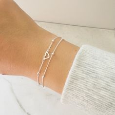 Sterling Silver Heart Bracelet, Cute Dainty Gift Bracelet,double Layered Stacking Bracelet ,minimalist Adjustable Everyday Simple Bracelet - Etsy Minimalist Silver Double Heart Bracelets, Adjustable Delicate Sterling Silver Heart Bracelet, Dainty Double Heart Bracelets For Mother's Day, Adjustable Heart-shaped Bracelet As Gift For Her, Adjustable Double Heart Beads Bracelet, Adjustable Double Heart Bracelets For Everyday, Adjustable Dainty Chain Bracelet With Heart Charm, Delicate Adjustable Bracelets For Valentine's Day, Delicate Adjustable Bracelet For Valentine's Day