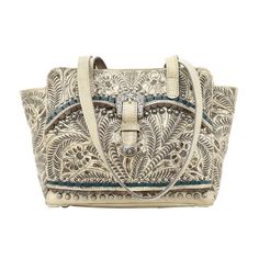 Exquisite! Captivating! Elevate your style with Tooled Leather Concealed Carry Shoulder Bag-Ridge Bag, available for a limited time at the incredible price of $198.00 American West Handbags, Concealed Carry Bags, Colored Trim, Leather Lacing, Western Handbags, Bucket Tote, Turquoise Leather, Dark Turquoise, Hand Tooled Leather