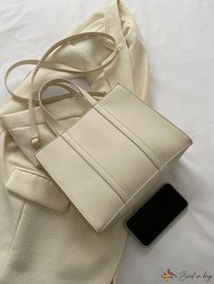 BirdinBag - Stylish Beige Double Handle Medium Square Bag with Minimalist Design Beige Square, Minimalist Accessories, Leather Handbags Women, Elegant Pattern, Commuter Bag, Casual Tote, Bag Bag, Style Elegant, Square Bag