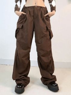 Vintage Brown Baggy Parachute Cargo Pants - AnotherChill Cargo Pants Brown, Parachute Cargo Pants, Parachute Cargo, Bandeau Crop Top, Pants Brown, Brown Pants, Baggy Pant, Pop Punk, Crop Top Blouse