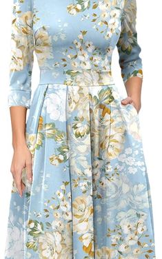 Women's Floral Vintage Dress Elegant Midi Evening Dress 3/4 Sleeves