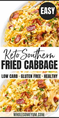 Keto Southern Fried Cabbage Recipe With Bacon Southern Cabbage, Fried Cabbage Recipe, Fried Cabbage With Bacon, Cabbage With Bacon, Fried Cabbage Recipes, Southern Fried Cabbage, Recipe With Bacon, Bacon Fried Cabbage, Desayuno Keto