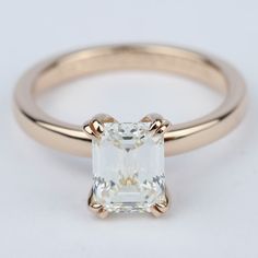 This rose gold solitaire ring is anything but simple. The double claw-prong setting is a perfect match to an Emerald diamond and the design allows for a matching band to sit flush against it. Rose Gold Solitaire Ring, Activities For Wedding, Emerald Ring Engagement Diamond, Prong Engagement Rings, Expensive Rings, Cut Rings, Emerald Cut Engagement Ring, Rings Solitaire, Wedding Ring For Her