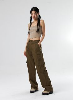 Diagonal Waist Cargo Pants IS322 - Acubi style | LEWKIN Acubi Style, Waist Cargo Pants, Style Upgrade, Cropped Cami, Style Cardigan, Body Size, Cargo Pants, Bohemian Style, Fashion Statement