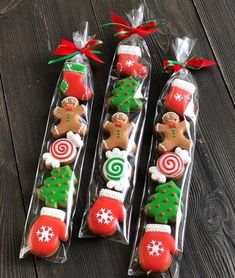 christmas cookies in cellophane bags with candy canes