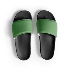 Dusty Green Color Women's Slides by Visual Verse - Image 1 Green Non-slip Slide Sport Sandals, Comfortable Green Flip Flops, Comfortable Green Open Toe Flip Flops, Comfortable Green Slip-on Sandals, Adjustable Green Sport Sandals For The Beach, Green Synthetic Slides For The Beach, Green Slip-on Flip Flops For Beach Season, Green Comfortable Flat Flip Flops, Comfortable Green Flat Flip Flops