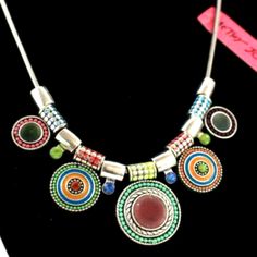 ~~ Welcome To My "Tokens Of Expression" Collection ~~ Artzy Graduated Circles Multi-Color Enamel & Crystal Silver Tone Necklace Necklace Features Multi-Color Detailed Enamel Graduated Circle Design Accented With Silve Beads & Blue & Green Crystals Adjustable 18"-20" Lightweight Bright Silver Tone Snake Necklace With Easy And Durable Round Lobster Claw Closure. Artsy & Casual, Necklace Looks Great For Work, Dressed Up Or Paired With Your Favorite Pair Of Jeans. This Beautiful Necklace Would Make Retro Adjustable Silver Necklace, Multicolor Metal Necklace With Round Pendant, Retro Multicolor Necklaces For Jewelry Making, Multicolor Metal Necklace Nickel-free, Nickel-free Multicolor Metal Necklaces, Multicolor Nickel-free Retro Jewelry, Nickel-free Multicolor Metal Necklace, Bohemian Multicolor Nickel-free Necklaces, Multicolor Round Retro Jewelry