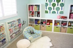 the room is clean and ready to be used as a nursery or kids's playroom