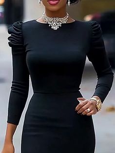 Long Sleeve Elegant Plain Crew Neck Dress Winter Wedding Guest Dress, Winter Wedding Guests, Crew Neck Dress, Summer Elegant, Crewneck Dress, Midi Dresses, Dresses For Women, Winter Wedding, Wedding Guest Dress