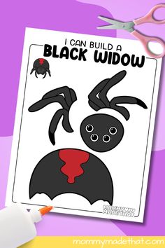 a black widow cut out with scissors on top of it and the words, i can build a black widow