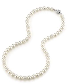 Adorn yourself in the finest Japanese Akoya pearls, carefully hand-picked and strung on premium silk thread, with double knots in between each gem. Opt for an instant glamorous makeover with our 7.0-7.5mm Japanese Akoya White Pearl Necklace, easy to customize at your preferred length and with your choice of clasp.     Select from our wide range of fine sterling silver and white or yellow gold closures, including diamond-enriched and infinity styles – and pick your favorite overtone from our thre Akoya Pearl Necklace, Pearl Strand, White Pearl Necklace, Cultured Pearl Necklace, Black Gift Boxes, Gold Necklaces, Akoya Pearls, Pearl Gemstone, The Pearl