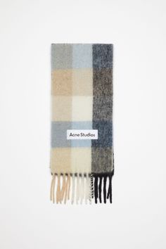 Checked scarf is made of a soft mohair blend with fringed ends. Detailed with an Acne Studios embroidered logo. Crafted from carefully selected material known for its soft and hairy fibres. FN-UX-SCAR000115 Acne Scarf, Mohair Scarf, Checked Scarf, Studio Blue, Studio Logo, Twilly, Fringe Scarf, Charli Xcx, Christmas Wish