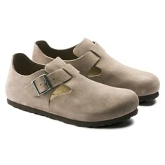 London Suede Leather Taupe Birkenstock London, Taupe Shoes, European Shoes, Clogs Style, Birkenstock Shoes, Womens Clogs, Feel It, Suede Shoes, Soft Suede