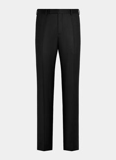 Black Straight Leg Pants in Pure S120's Flannel Wool | SUITSUPPLY US Slim Fit Straight Pants With Welt Pockets, Elegant Wide-leg Pants With Five Pockets, Elegant Wide Leg Pants With Five Pockets, Straight Fit Trousers With Welt Pockets, Classic Formal Pants With Five Pockets, Five-pocket Business Casual Trousers, Formal Wide Leg Pants With Five Pockets, Formal Wide Leg Bottoms With Five Pockets, High-waisted Slim Fit Pants With Welt Pockets