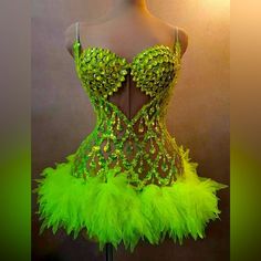 katyaroulette | Dresses | Neon Green Sequin Tulle Strapless Minidress | Poshmark Carnival Attire, Forest Fits, Webcomic Ideas, Hope Scope, Burlesque Accessories, Drag Costume, Neon Green Outfits, Neon Green Dress, Bling Outfits