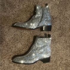 These Boots Crafted By Giuseppe Zamora Launched In Conjunction With Swae Lee Are A Statement Piece And An Excellent Addition To Anyone’s Wardrobe Who Likes To Stand Out. They Are European Size 43 Which Are About A 9~9.5 In Us Sizes. Two Pairs Were Bought And Only One Was Worn, So This Is Brand New Other Than Being In A Shoe Display Case. There Are No Scuff Marks On The Bottom From Use And The Zippers Work Perfectly. Please Reach Out With Any Questions. Spring Party Patent Leather Boots, Luxury Patent Leather Heeled Boots For Party, Chic Flat Heel Party Boots, Chic Party Boots With Flat Heel, Formal Glitter Boots With Round Toe, Glamorous Formal Boots With Round Toe, Luxury Patent Leather Party Boots, Glamorous Patent Leather Party Boots, Luxury Boots For Fall Party