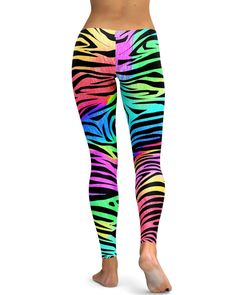 The Gearbunch Colorful Zebra Striped Leggings are signature Gearbunch......bright, colorful, unique, super soft, stretchy and comfortable to wear. A rainbow of vibrant colors' blue, green, pink, black, yellow, orange and purple, they are perfect for your active lifestyle and can be worn at anytime, anywhere.Be Happy, Be Bright, Be You with Gearbunch Casual Stretch Rainbow Bottoms, Playful Stretch Multicolor Activewear, Playful Multicolor Stretch Activewear, Playful Multicolor Spring Pants, Stretch Multicolor Full-length Bottoms, Playful Multicolor Activewear For Workout, Casual Multicolor Sports Pants, Trendy Multicolor Vibrant Print Bottoms, Stretch Multicolor Yoga Pants