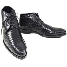 Made In Italy Python Leather Upper Leather Lining Rubber Anti-Slip Sole Hand Crafted In Italy Elegant Black Chukka Boots For Business, Formal Boots With Textured Sole And Snip Toe, Elegant Black Chukka Boots With Plain Toe, Elegant Black Chukka Boots With Round Toe, Elegant Black Plain Toe Chukka Boots, Semi-formal Black Goodyear Welted Boots, Luxury Black Formal Boots, Luxury Plain Toe Chukka Boots For Formal Occasions, Formal Black Chukka Boots With Goodyear Welt