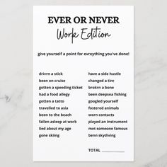 a white bookmark with the words'ever or never'written in black on it