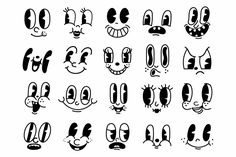 cartoon faces with different expressions and shapes on white background stock photo - budget conscious, free to use