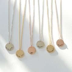 "Personalized message round disc necklace: This beautiful disc necklace would make a perfect personalized gift for yourself or your loved ones. The perfect layering necklace or beautiful on its own. Options to personalize this disc with: - Initials - Quote - Names - Special Dates - Roman Numerals - Coordinates of your meaningful places - Other types of text and numbers... D E T A I L S - Disc size: 15mm, good thickness - Engraved personalization of your choice - This listing is for one single ne Necklace Mom, Christian Necklace, Engraved Initials, Round Pendant Necklace, Mom Necklace, Disc Necklace, Layering Necklace, Marble Stones, Engraved Necklace