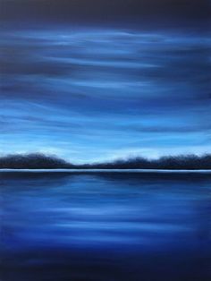 an abstract painting of blue water and clouds