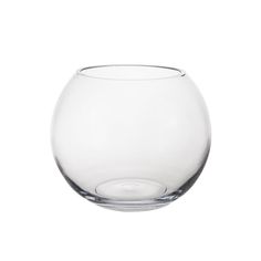 a clear glass bowl on a white background