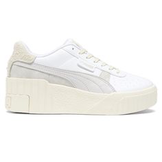 Higher and hotter than ever. Meet the Cali Wedge: a bold update to the Cali silhouette with an extreme, wedge sole. This sneaker's colorway mixes white and off-white tone for a unique look, while premium leather materials on its upper give the style a true "Thrifted" vibe. $89.95 White Wedge Heel Platform Sneakers For Streetwear, White Synthetic Wedge Sneakers With Textured Sole, Sporty White Wedge Heel Platform Sneakers, Modern Platform Sneakers With Wedge Heel, White Wedge Sneakers For Streetwear, Sporty Wedge Heel Sneakers For Streetwear, White Synthetic Wedge Sneakers With Perforated Toe Box, Sporty Wedge Sneakers With Thick Bottom, Synthetic Platform Wedge Sneakers