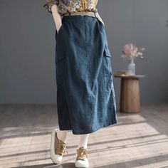 Details: Gender: Women Item Type: Skirts Material: Linen Season: Summer Pattern: Solid Style: Casual, Loose, Retro Waist Type: Elastic Waist Size: One Size Waist: 70.00 - 102.00 cm/ 27.56 - 40.16 " Length: 82.00 cm/ 32.28 " Hip: 108.00 cm/ 42.52 " Casual Non-stretch Skirt With Pockets, Casual High Waist Relaxed Pencil Skirt, Casual Pencil Skirt For Summer Workwear, Casual Spring Pencil Skirt With Pockets, Casual Pencil Skirt With Pockets For Spring, Non-stretch Casual Pencil Skirt For Summer, Casual High-waisted Pencil Skirt In Solid Color, Casual Solid Color Pencil Skirt For Spring, Casual High Waist Solid Color Pencil Skirt