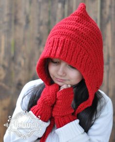 CROCHET PIXIE PATTERN - Easy Pixie and Mittens Set Crochet Pattern - (Toddler, Child, Adult sizes) Pixie Hat Crochet, Crochet Pixie Hat, Winter Crochet, Crochet Headband Pattern, Pixie Hat, Crochet Poncho Patterns, Crochet Mittens, Poncho Pattern, Pixie Styles