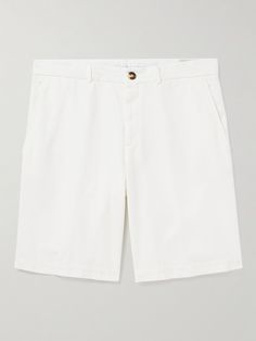 Quality fabrics paired with flawless construction make Brunello Cucinelli's garments unique, and these Bermuda shorts demonstrate just that. They're cut from breathable cotton-twill and have a straight-leg profile. Team yours with everything from polo shirts to knitwear and tees. Elegant Cotton Bermuda Shorts For Spring, Classic Bermuda Shorts With Welt Pockets, Classic White Cotton Bermuda Shorts, Elegant Cotton Shorts With Pockets, Classic Cotton Bermuda Shorts, Shorts For Men, Brunello Cucinelli, Mr Porter, Polo Shirts