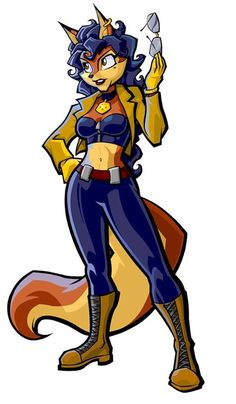 an image of a cartoon character in blue and yellow outfit with horns on her head