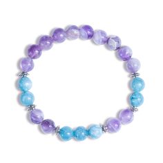 Amethyst is a stone of soothing, believed to open the mind to new ideas and positive thinking. Royal families have worn the gemstone to symbolize higher aspirations for human kind.Larimar is a stone of enlightenment, believed to inspire relaxation and promote a clear mind. Larimar was first discovered washed upon the beaches of the Dominican Republic. Amethyst Bead Bracelets For Healing, Purple Beaded Bracelets With Natural Stones For Healing, Spiritual Purple Beaded Bracelets For Friendship, Amethyst Beaded Bracelets For Healing With Natural Stones, Adjustable Gemstone Stretch Bracelet For Healing, Holistic Purple Jewelry For Healing, Purple Bracelets With Gemstone Beads, Blue Amethyst Beaded Bracelets As Gift, Adjustable Lavender Bracelets With Natural Stones