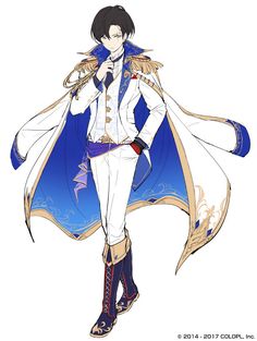 an anime character in white and blue clothes