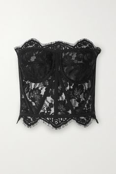 Black Grosgrain-trimmed lace bustier top | DOLCE & GABBANA | NET-A-PORTER Top In Pizzo, Lace Bustier Top, Top Bustier, Lace Corset Top, Lace Midi Skirt, Lace Bustier, Lace Corset, Bustier Top, Corset Style