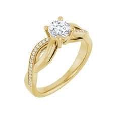 a yellow gold engagement ring with diamonds