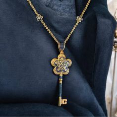 Add Some Spooky Charm To Your Jewelry Collection With This Lauren G Adams Gold Crystal Fun Skeleton Key Heart Necklace. The Pendant Features A Heart-Shaped Crystal In A Navy Blue Color, Hanging From A 31-Inch Gold Chain. The Necklace Is Perfect For Making A Statement With Its Unique Design And Charm Style. The Necklace Is A Great Addition To Any Fashion Jewelry Collection And Is Perfect For Adding A Touch Of Halloween Spirit To Your Outfit. The Lauren G Adams Brand Is Known For Its Quality And S Key Heart, Skeleton Key, Halloween Spirit, Navy Gold, Gold Crystal, Navy Blue Color, Stylish Jewelry, Heart Necklace, Blue Gold