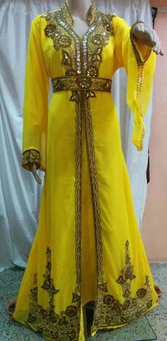 Yellow Kaftan For Wedding And Festivals, Bollywood Style Floor-length Kaftan For Festivals, Festive Floor-length Yellow Kaftan, Traditional Yellow Wedding Kaftan, Gold Bollywood Kaftan, Anarkali Style Fitted Party Kaftan, Fitted Bollywood Kaftan For Eid, Gold Kaftan For Party With Traditional Drape, Gold Kaftan With Traditional Drape For Party