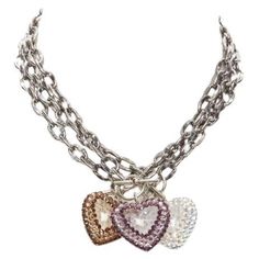 TARINA TARANTINO Lot of 3 Y2K jewel rhinestone heart silver chain necklace Reference: ANWU/A00292 Brand: Tarina Tarantino Material: Plastic, Metal Color: Silver Closure: Lobster Clasp Extra Details: 3 necklaces can be separated and worn separately. CONDITION: Condition: Excellent, this item was pre-owned and is in excellent condition. Comes with: Designer tags. One dust bag. This Tarina Tarantino item is authentic. Necklace Reference, Infinity Necklace Gold, Heart Chain Necklace, Chain Necklace Silver, Tarina Tarantino, Bezel Necklace, Gold Chanel, Donatella Versace, White Gold Chains